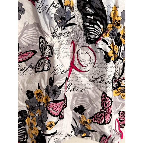 Butterfly & Floral Pattern Womens Scrub Top 3XL By Scrub H.Q. 100% Cotton - Picture 4 of 8